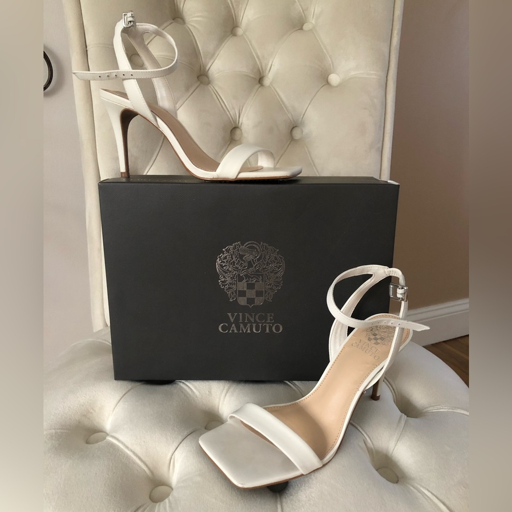 Vince Camuto white sandal heels